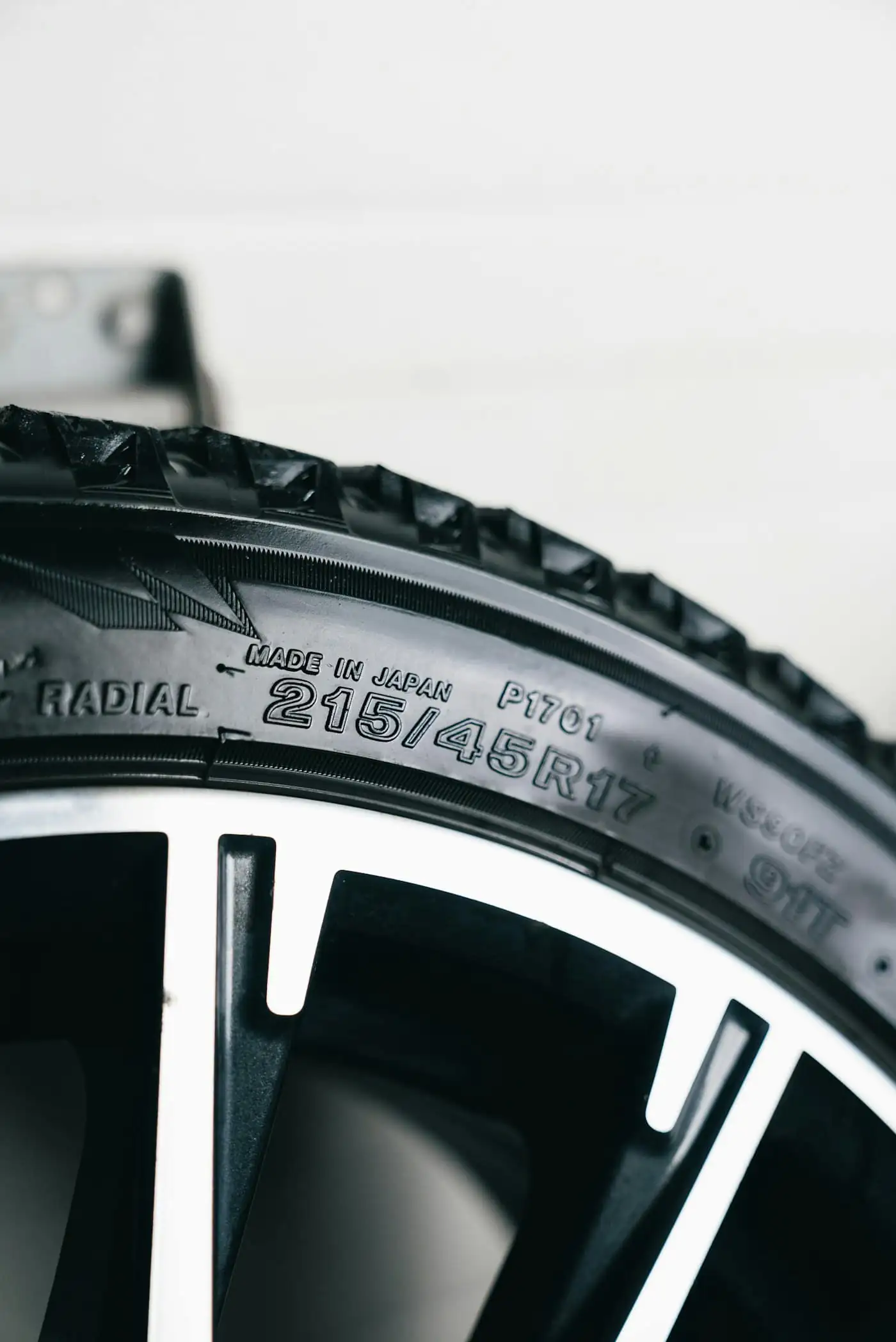 Close-up of a tyre sidewall showing its size markings